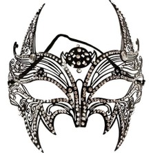 Siyah Lazer Kesim Kristal Taşlı Metal Lüks Maske