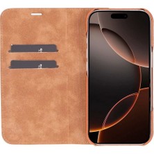 Apple iPhone 16 Pro Uyumlu, Hakiki Deri, El Yapımı, Cüzdanlı Kılıf, Gölgeli Taba