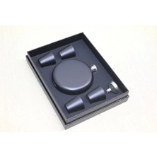 4 Shot Bardaklı Matara Seti Yuvarlak Siyah