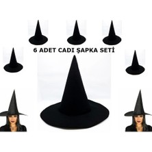 Siyah Cadı Şapkası Keçe Yetişkin Boy 6 Adet