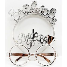 Bride To Be Yazılı Taç ve Bride To Be Yazılı Gözlük Seti Gümüş Renk