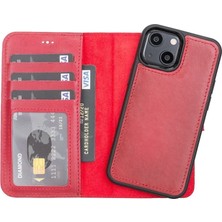 Apple iPhone 13 Mini Uyumlu Deri Cüzdanlı Kılıf V4EF Kırmızı