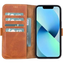 Apple iPhone 13 Uyumlu Deri Cüzdanlı Kılıf Antik Taba