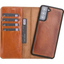 Samsung Galaxy S21 Plus Uyumlu Deri Cüzdanlı Kılıf Rustik Taba