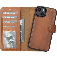 Apple iPhone 14 Uyumlu Deri Cüzdanlı Kılıf Mwwn RST2EF Taba