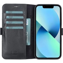 Apple iPhone 13 Pro Max Uyumlu Deri Cüzdanlı Kılıf Siyah