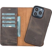 Apple iPhone 13 Pro Uyumlu Deri Cüzdanlı Kılıf Acı Kahve