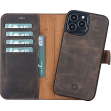 Apple iPhone 13 Pro Max Uyumlu Deri Cüzdanlı Kılıf Acı Kahve