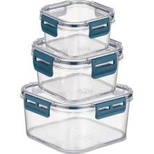 3'lü Pratik Silikon Contalı Sızdırmaz Kapaklı Sağlam Istiflenebilir Saklama Kapları