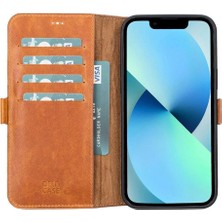 Apple iPhone 13 Pro Max Uyumlu Deri Cüzdanlı Kılıf Karamel