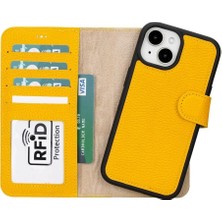 Apple iPhone 15 Uyumlu Deri Cüzdanlı Kılıf Mwwn FL12 Sarı