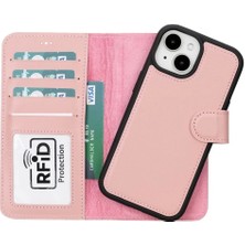 Apple iPhone 15 Uyumlu Deri Cüzdanlı Kılıf Mwwn Nu2 Pembe