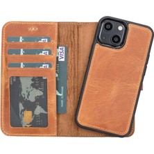 Apple iPhone 13 Mini Uyumlu Deri Cüzdanlı Kılıf G19 Taba