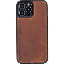Apple iPhone 13 Pro Max Uyumlu Deri Arka Kapak Antik Taba