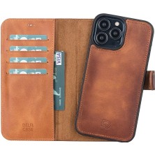 Apple iPhone 13 Pro Max Uyumlu Deri Cüzdanlı Kılıf Antik Taba