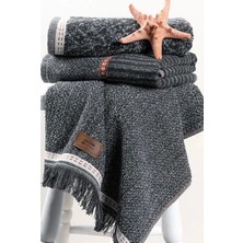 Cotton Box 3'lü Jakarlı Havlu Seti Denim Antrasit 50X90