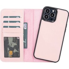 Apple iPhone 13 Pro Max Uyumlu Deri Cüzdanlı Kılıf Nu2 Pembe