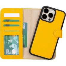 Apple iPhone 15 Pro Max Uyumlu Deri Cüzdanlı Kılıf Mwwn FL12 Sarı