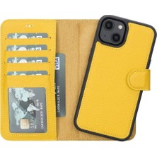 Apple iPhone 14 Uyumlu Deri Cüzdanlı Kılıf Mwwn FL12 Sarı