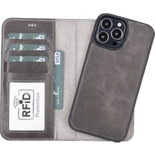 Apple iPhone 13 Pro Max Uyumlu Deri Cüzdanlı Kılıf Mwwn Tn1 Gri