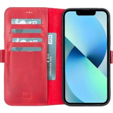 Apple iPhone 13 Pro Uyumlu Deri Cüzdanlı Kılıf Nar Çiçeği