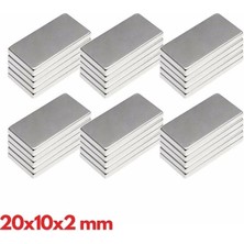N35 20X10X2 mm Neodyum Mıknatıs 40 Adet, Köşeli, Nikel Kaplamalı Kaliteli ve Dayanıklı Ürün