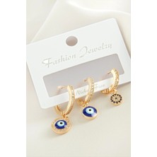 3 Adet Nazar Zirkon Taşlı Küpe