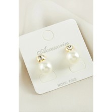 Yuvarlak Inci Taşlı Küpe