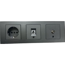 Ovivo Grano Füme Üçlü Set Topraklı Priz+Nümeris+Tv Prizi+Üçlü Çerçeve