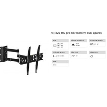 Vontech Vt 522 Hc Pro Tv Askı Aparatı 39-55 Inç Çift Kollu Haraketli Duvar Tipi