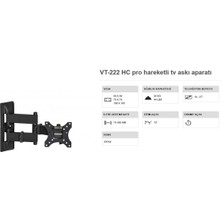 Vontech Vt 222 Hc Pro Tv Askı Aparatı 10-27 Inç Çift Kollu Haraketli Duvar Tipi
