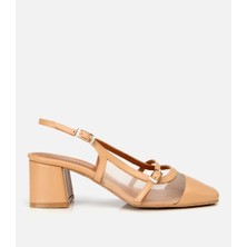 Hotiç Kadın Deri Bej Fileli Arkası Açık Topuklu Ayakkabı