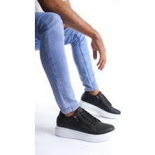 SLW155 Warrior Bağcıklı ve Fermuarlı Cilt Erkek Günlük Sneaker Ayakkabı Cbt - Siyah