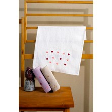 30X50 cm 3'lü Kalp Nakışlı El & Mutfak  & Yüz Çeyizlik Hediyelik Havlu Seti