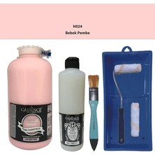 Cadence Mobilya Boyası -  Multisurface H - 024 Bebek Pembe 2000 ml Ultimate Vernik Mat 500 ml  Saten Rulo Set