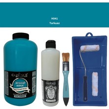 Cadence Mobilya Boyası -  Multisurface H - 041 Turkuaz 2lt Ultimate Parlak Vernik 500 ml  Saten Rulo Set