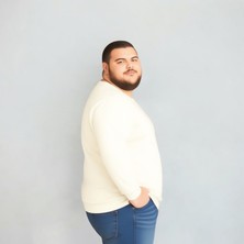 Erkek Büyük Beden Oversize Uzun Kollu V Yaka T-Shirt 3xl 4xl 5xl 6xl 7xl 8xl 9xl