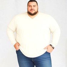 Sngl Erkek Büyük Beden Oversize Uzun Kollu V Yaka T-Shirt 3xl 4xl 5xl 6xl 7xl 8xl 9xl