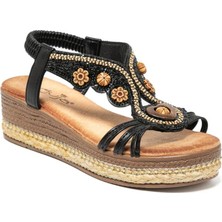 Bags Shoes Guja 25Y171 36/41 Kadın Dolgu Jüt Taban Taşlı Sandalet, Dar Kalıp 1 Numara Büyük Tercih Ediniz