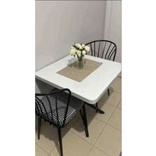 Beyaz Ceviz Mutfak Yemek Masası Balkon Masası Metal Siyah Ayak