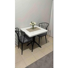 Beyaz Ceviz Mutfak Yemek Masası Balkon Masası Metal Siyah Ayak