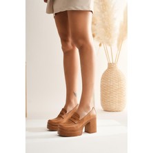 Limoya Candace Taba Kadın Topuklu Platform Ayakkabı Deri Malzeme ile Rahat Taban