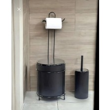 Lüks Banyo Mutfak Çöp Kovası Metal Standlı Tuvalet Wc Kağıtlık ve Fırça Seti