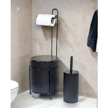 Lüks Banyo Mutfak Çöp Kovası Metal Standlı Tuvalet Wc Kağıtlık ve Fırça Seti