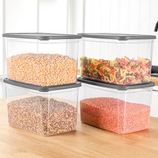 4 Adet Etiketli Derin Erzak Saklama Kabı - Bakliyat Un Kabı Büyük Boy Erzak Kutusu 5300 ml Şeffaf