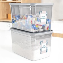 2'li Mega Boy Deterjan Saklama Kutusu - Dikdörtgen Toz Tablet Deterjan Kutusu Antrasit 5,3 Litre