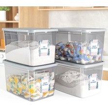 4'lü Mega Boy Deterjan Saklama Kutusu - Dikdörtgen Toz Tablet Deterjan Kutusu Antrasit 5,3 Litre