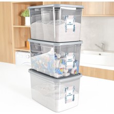 Meleni Home 3'lü Mega Boy Deterjan Saklama Kutusu Antrasit 5,3 Litre Dikdörtgen Pratik Kapaklı