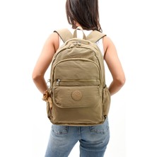 Sanmorris Unisex Suya Dayanıklı Kumaş Laptop Bölmeli Bej Renkli Büyük Boy Okul Seyahat Sırt Çantası
