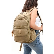 Sanmorris Unisex Suya Dayanıklı Kumaş Laptop Bölmeli Bej Renkli Büyük Boy Okul Seyahat Sırt Çantası